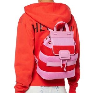 NWT BOUTIQUE MOSCHINO Two Tone Bubblegum Pink Textured Leather and Mesh Backpack